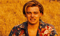 Leonardo Di Caprio llorando en un campo