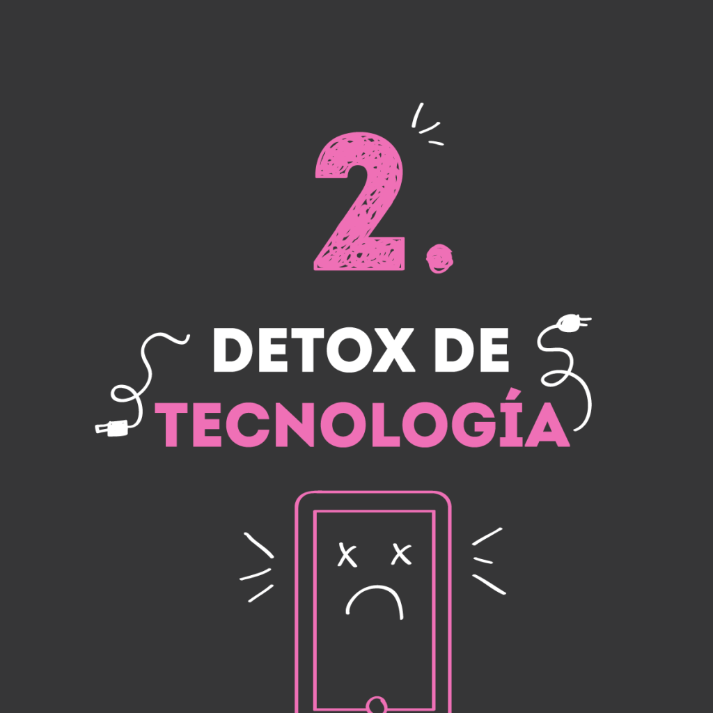 Celular triste con ojos de tachita, arriba dice: Detox de tecnología