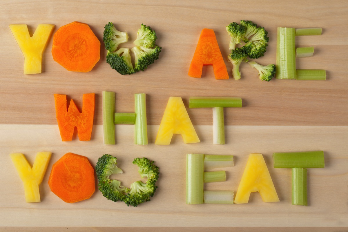 Verduras formando el texto You Are What You Eat